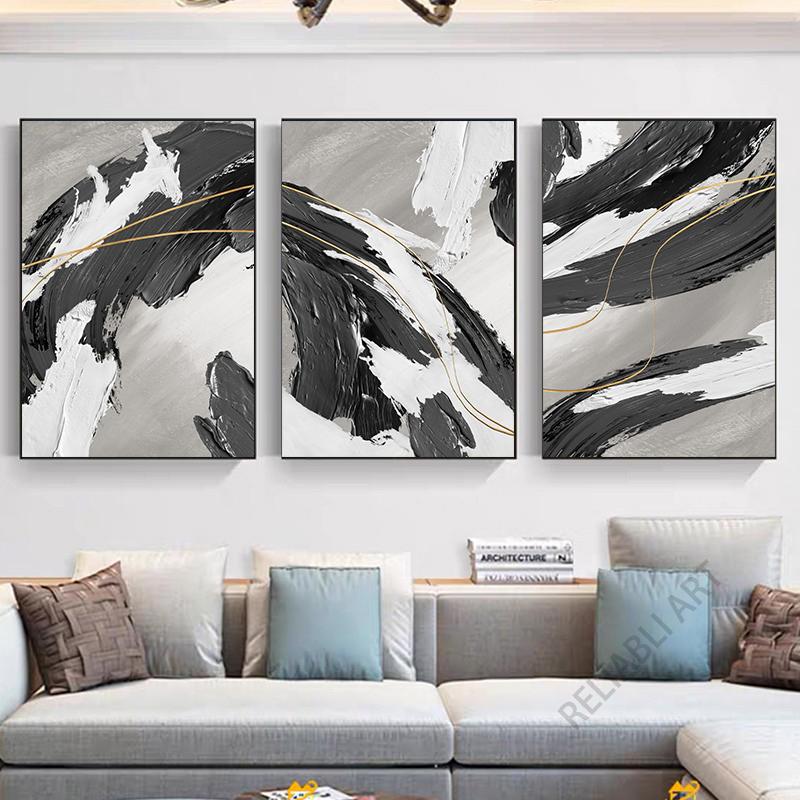 Abstract Black Gold Brush Oil Painting Printed On Canvas Gold Line Posters and Prints for Living Room Home Decoration Cuadros