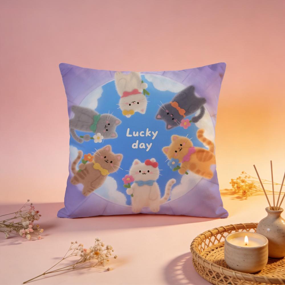 Lucky Cute Cat Group Cushion Cover Comfortable Durable Pillow Cover MultiScene for Home Office Car Sofa