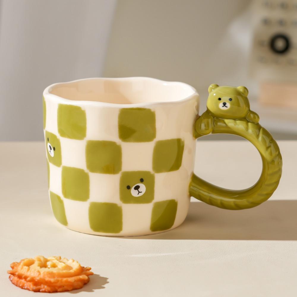 Cartoon Bear Embossed Ceramic Cup with Handle Single Cup Cute Girl Office Drinking Mug High Temperature Resistant Gift Cup