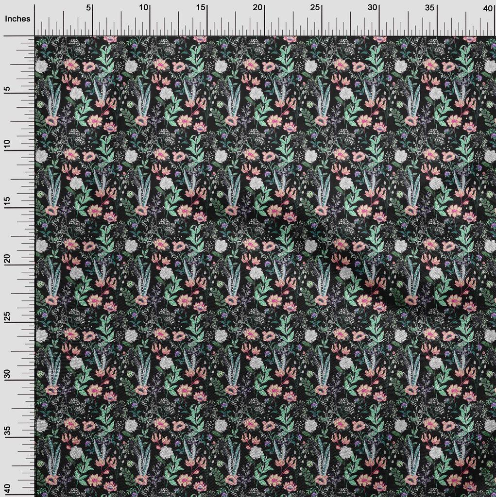 oneOone Cotton Flex Black Fabric Florals Sewing Fabric By The Yard Printed Diy Clothing Sewing Supplies 40 Inch
