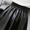 Women Faux Leather Skirt High Waist Elastic Waist Solid Color Soft Pleated Skirt Breathable Smooth Above Knee Length Club Nightclub Short Mini Skirt