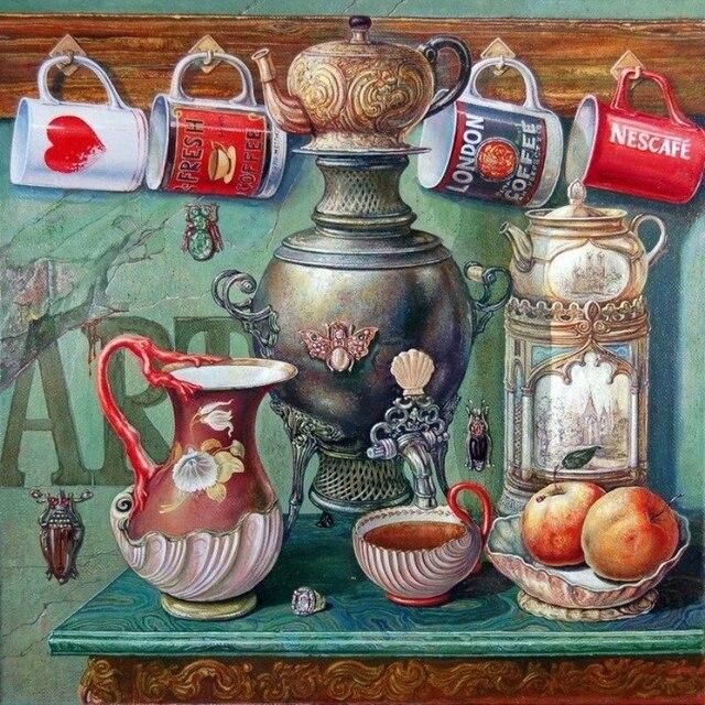 5D Diy алмазная живопись чашка еда полная круглая Алмазная вышивка горный хрусталь мозаика настенные художественные картины для украшения кухни