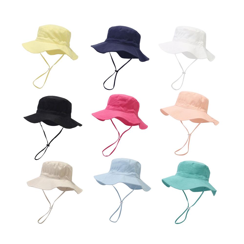 New Solid Color Kids' Bucket Hat with Windproof Rope: Breathable, Foldable, and Sun-Protective for Summer