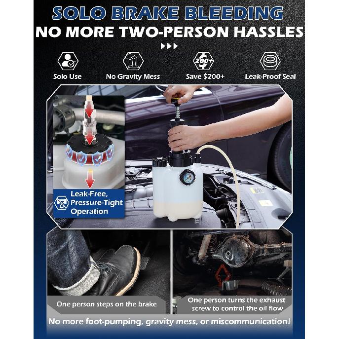 Набор для прокачки тормозов 3 л с бутылкой для сбора 1 л, Инструмент для прокачки тормозов под давлением, Ручной насос для прокачки тормозов для полной замены тормозной жидкости и жидкости сцепления, Улучшенный