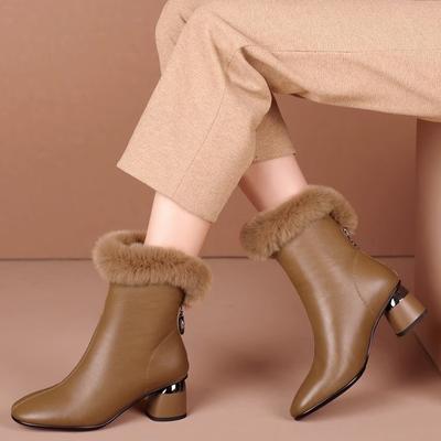 Зимние сапоги для снега, женские ботинки из овчины, толстый каблук, водонепроницаемые, нескользящие, утолщенные