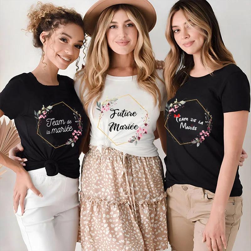Team Bride Bridesmaid Tshirt Bridal Wedding Y2k Tops French Girls Bachelorette Party Tees Evjf Future Bride Flower Crown Tshirt