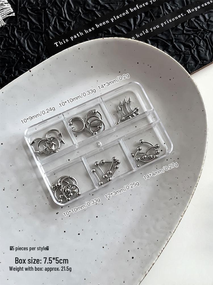 Cross 6-Grid Nail Art Rivet Ornaments: Mixed Punk Style Metal Rings for Hot Girl Nails