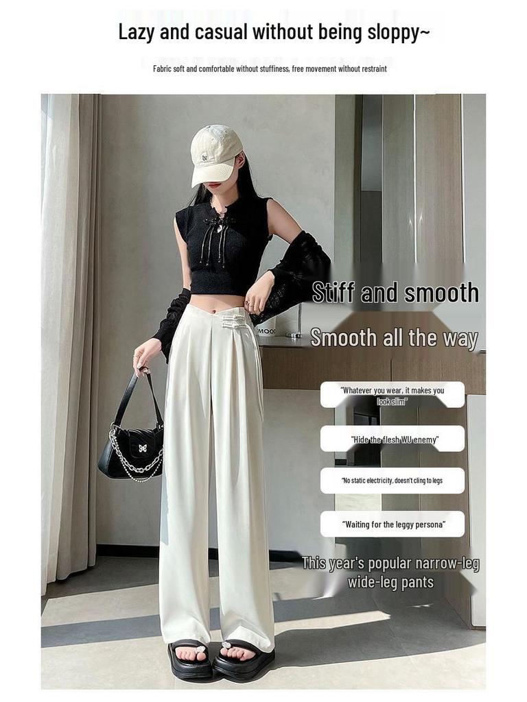 Новый китайский стиль 2025 Весна/Лето Женские брюки с высокой талией больших размеров с широкими штанинами и застежками-лягушками