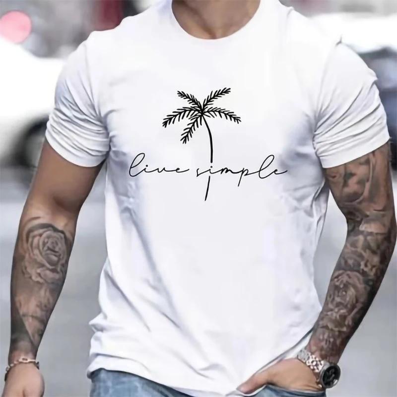 Funny Palm Tree Print T-shirts for Men Tshirts Graphic Clothing Spring Holiday Short Sleeve Loose Oversized Tops Boys Tees