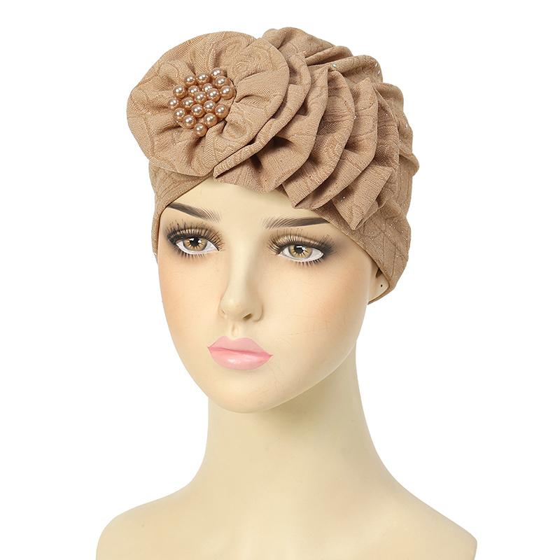 1 шт. однотонная мусульманская бандана, кепка, этнические аксессуары для волос, солнцезащитная тюрбанная шляпа, цветок, бисер, винтажный хиджаб