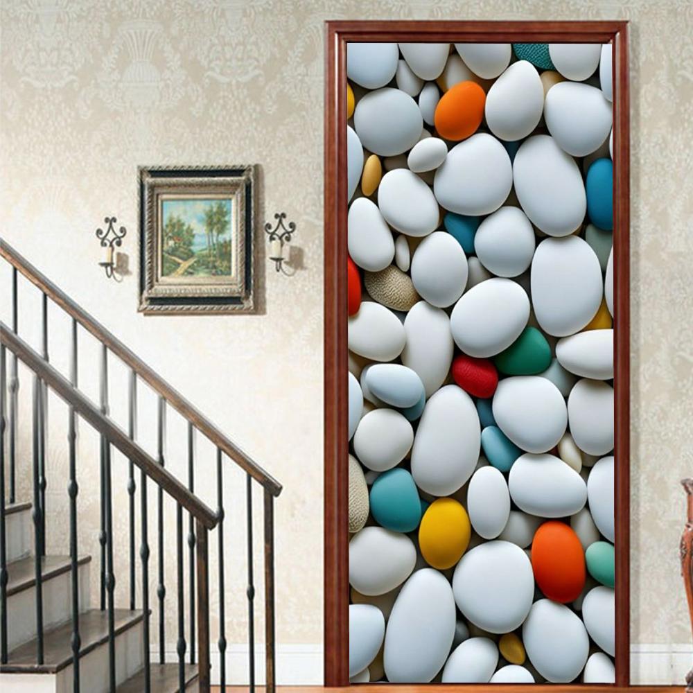 1 шт. Виниловая наклейка на дверь с галькой и пейзажем для спальни, домашнего декора, самоклеящаяся, съемная, настенная наклейка, для реновации двери, водонепроницаемый постер