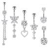 Heart-Shaped 5-Piece Pink Zircon Belly Button Ring Set for Piercings.