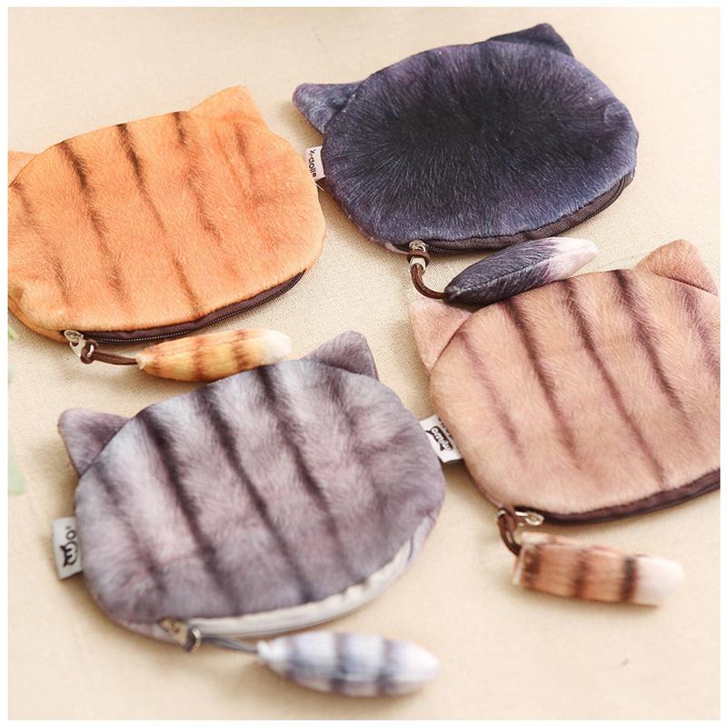 Lovely 3D Print Cat Tail Coin Bag Handbag Women Girls Cute Cat Coin Wallet Kawaii Purse Mini Bag