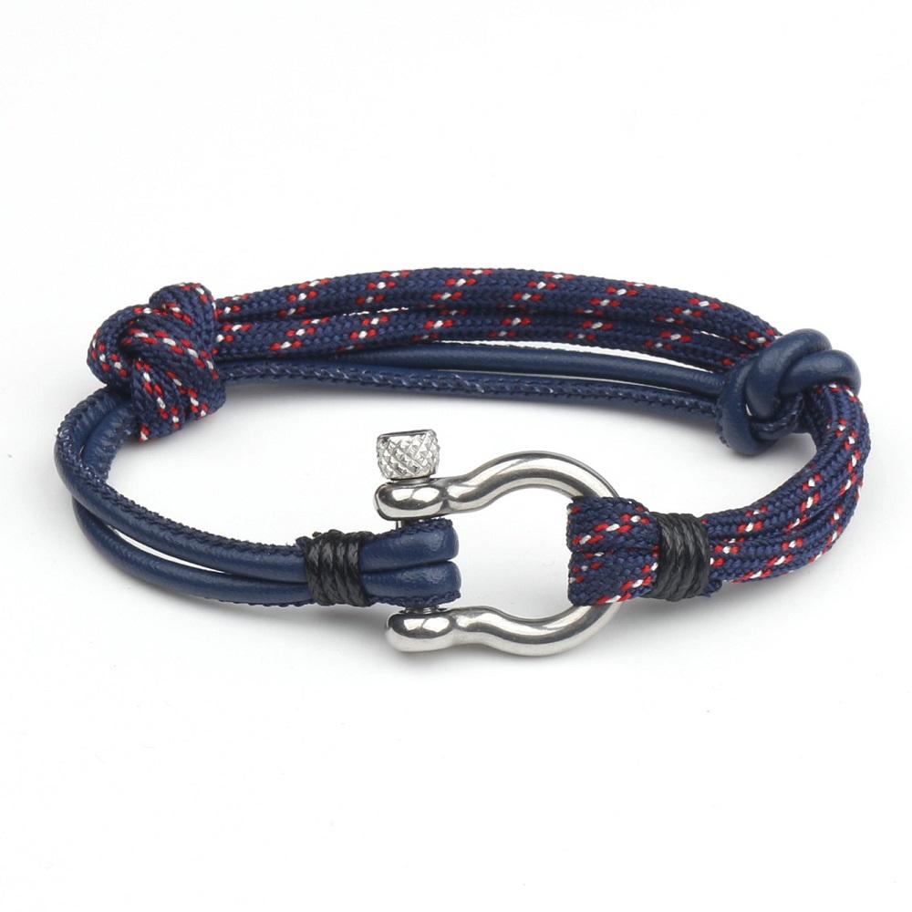 Браслет для выживания в стиле ВМС для кемпинга с парашютным шнуром и якорем для мужчин и женщин из черной нержавеющей стали для спорта