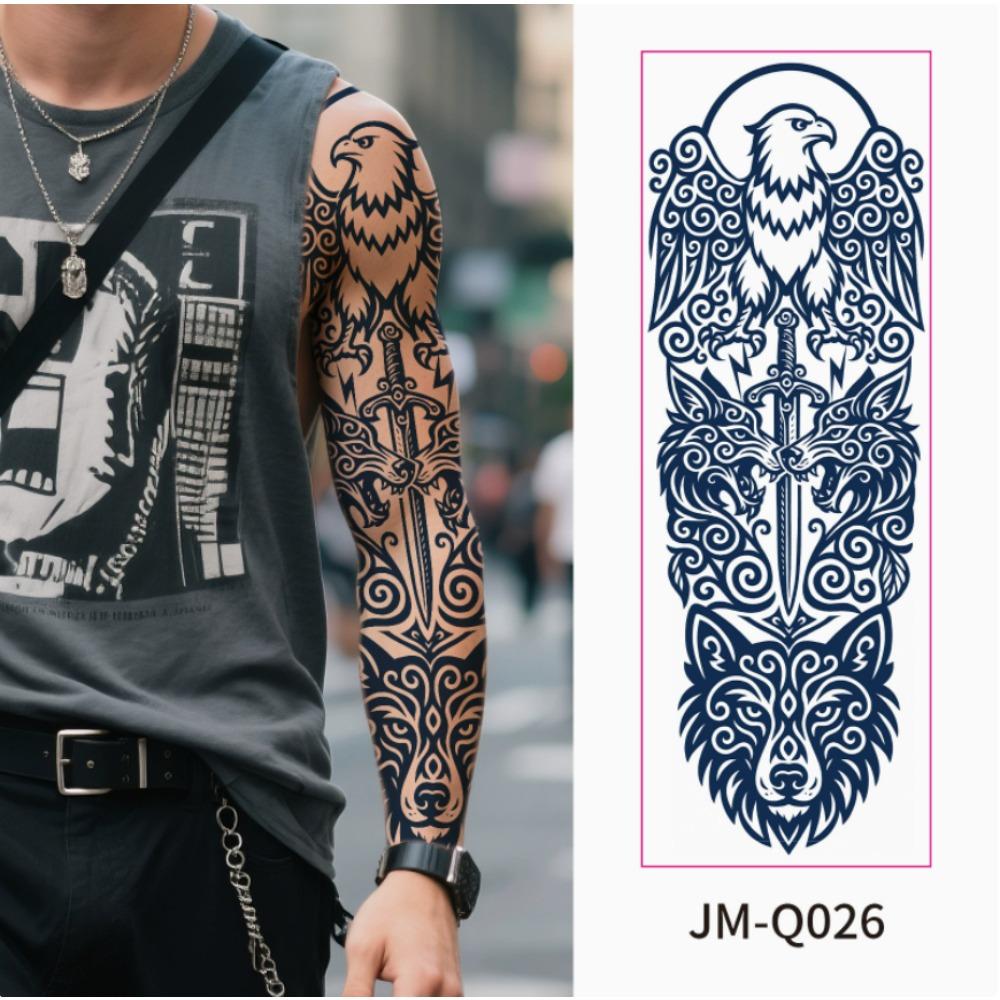 Full Arm Herbal Juice Tattoo Sticker Waterproof Non-Reflective Semi-Permanent Dark Flower Arm Tattoo Sticker