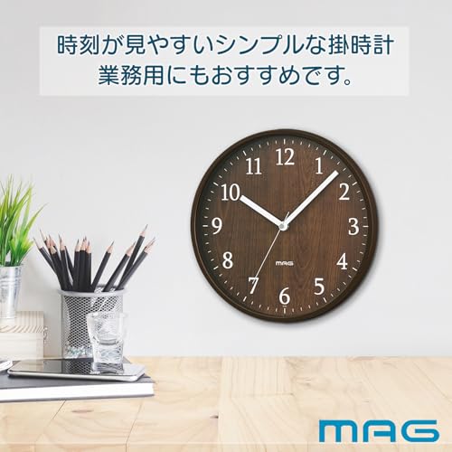 MAG настенные часы аналоговые Azusa Silent Continuous Second Arrow коричневые W-742BR-Z
