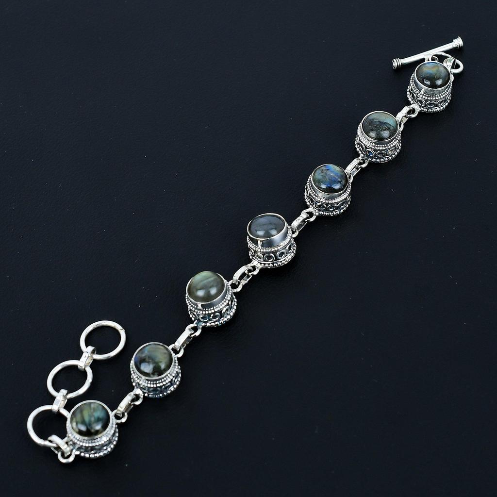 Браслет из натурального лабрадорита, браслет из серебра 925 пробы, браслет с регулируемой цепочкой, браслет ручной работы в стиле бохо, украшения из натуральных камней, подарки на помолвку