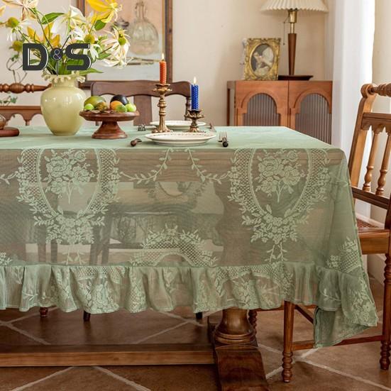 Скатерть в стиле ретро, прозрачная, кружевная, романтическая, круглая, с оборками, цветочная вышивка, защита стола, украшение для банкетов и вечеринок