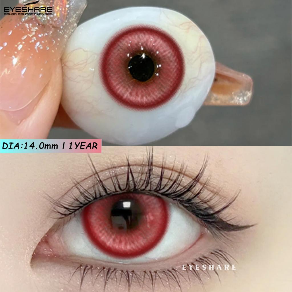 Eyeshare Абсолютно новые цветные контактные линзы для ролевых игр на Хэллоуин, синие очки с красным зрачком, розовые косметические линзы, цветные линзы для макияжа в стиле аниме, 1 пара