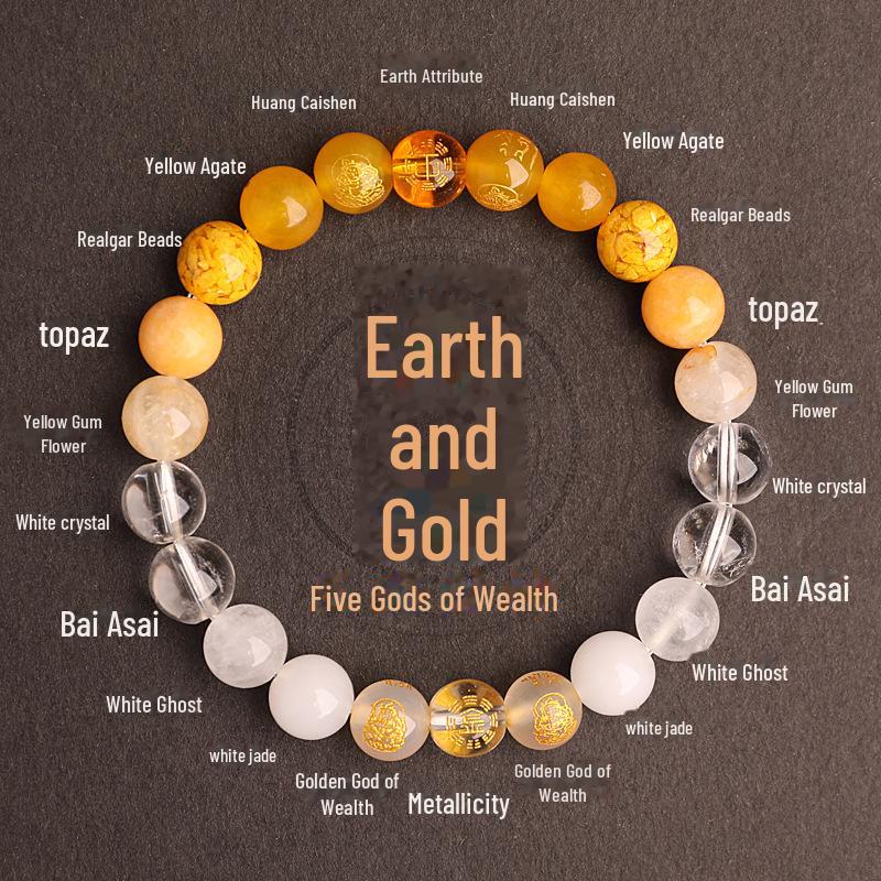 Двойной элемент Вода и Дерево Пятисторонний Бог Богатства Благоприятный Кристалл Браслет для Мужчин и Женщин