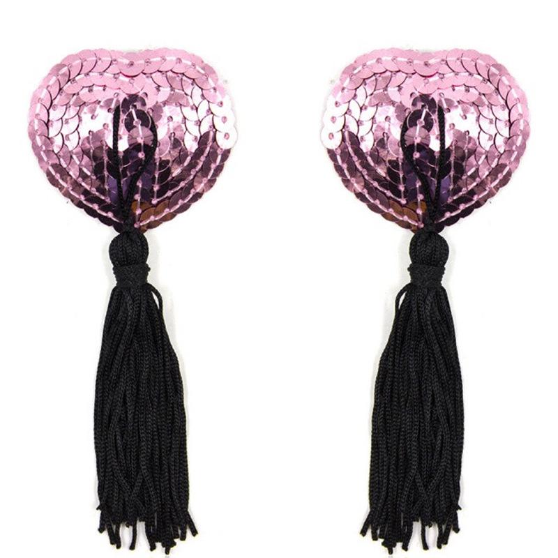 Блестящие накладки на соски в форме сердца с кисточками - Силиконовые пастилки Аксессуары для нижнего белья