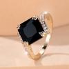Luxury Black Square Zircon Rings for Women Vintage Gold Color Wedding Jewelry Exquisite Daily Gift