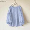Women Casual O-neck Nine Quarter Sleeve Loose Stripe Blouse