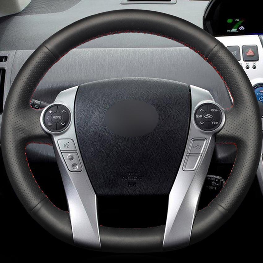 Black Faux Leather Car Steering Wheel Cover for Toyota Prius 30 XW30 Prius+ Prius C V 2009-2020 Aqua 2014-2015