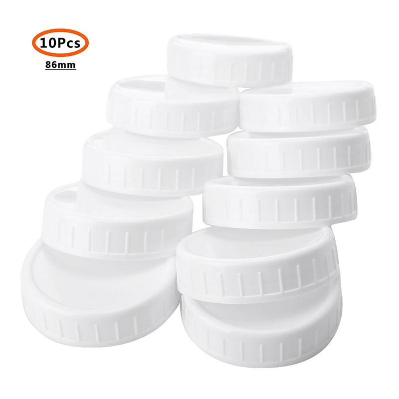 10Pc White Mason Canning Drinking Jars Lid 70Mm/86Mm Inner Diameter Plastic Covers Unlined Ribbed Lids Storage Caps Replacements