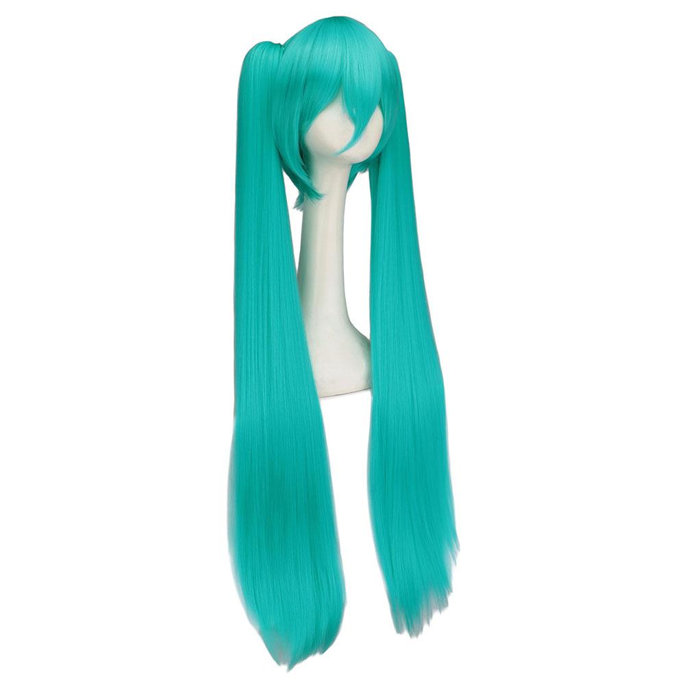 1 Piece of Synthetic Hair Cosplay Long Wig, Green Heat-resistant Party Wig, with 2 Ponytails Wig