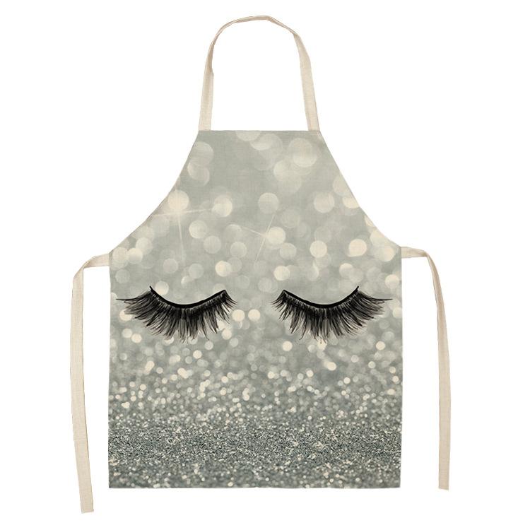 Eyelash Printing Apron Clean Art Sleeveless Home Kitchen Cooking Apron Chef Clothing Cotton Linen Bib for Adults