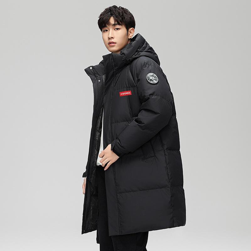 Новая зимняя куртка пуховик для мужчин, модная свободная средней длины выше колена, пух белой утки, парная, с капюшоном, зимняя куртка