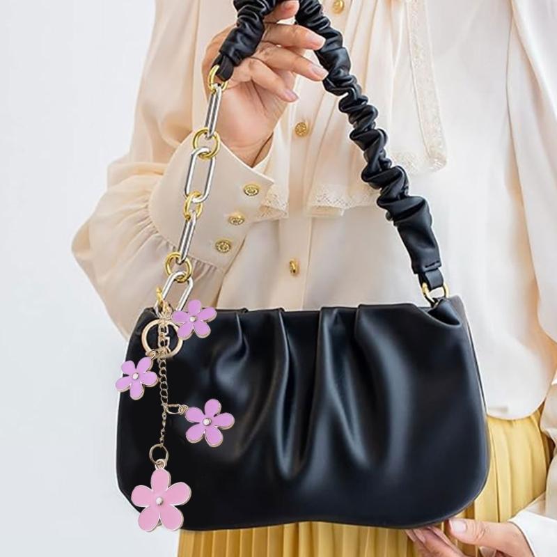 Elegant Flower Keychain Sturdy Alloy Bag Charm Fashion Accessory for Trendy Women Ladies Waterproof Oil Drop Designs