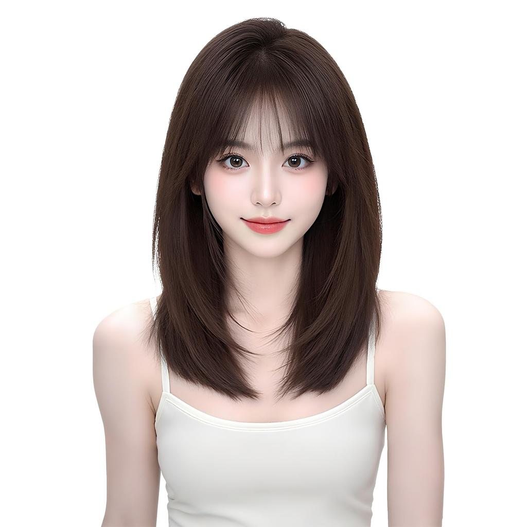 Sofeiyan Dark Full for Everyday Small Includes Net and Comb Wig, Medium, Straight, Brown, Layered, Wig, Natural, Undetectable, Cosplay, Use, Face,