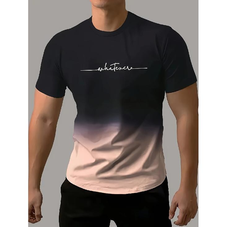 Летняя мужская модная спортивная футболка с градиентным цветом, повседневная эластичная футболка с круглым вырезом