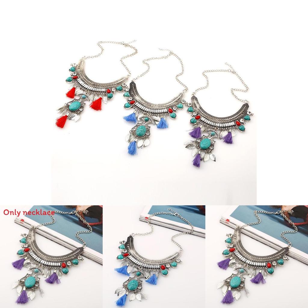Ethnic Style Simulation Gemstone Decoration Women Necklace With Tassel Design For Art Lovers