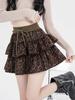 Женская леопардовая юбка Y2k Shoujo Girl Aesthetic 2000s Mini Ruffles Skirt Gyaru Coquette с эластичной талией Cyber Punk Cake Skirt