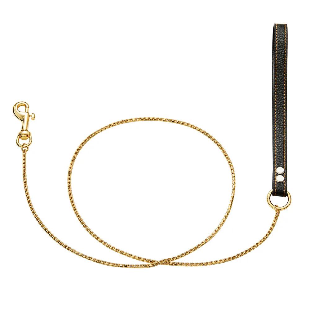 Поводок для собак из нержавеющей стали с защитой от жевания, цепочка для щенков, змея, цепочка с защитой от жевания, прочный поводок для собак с кожаной ручкой