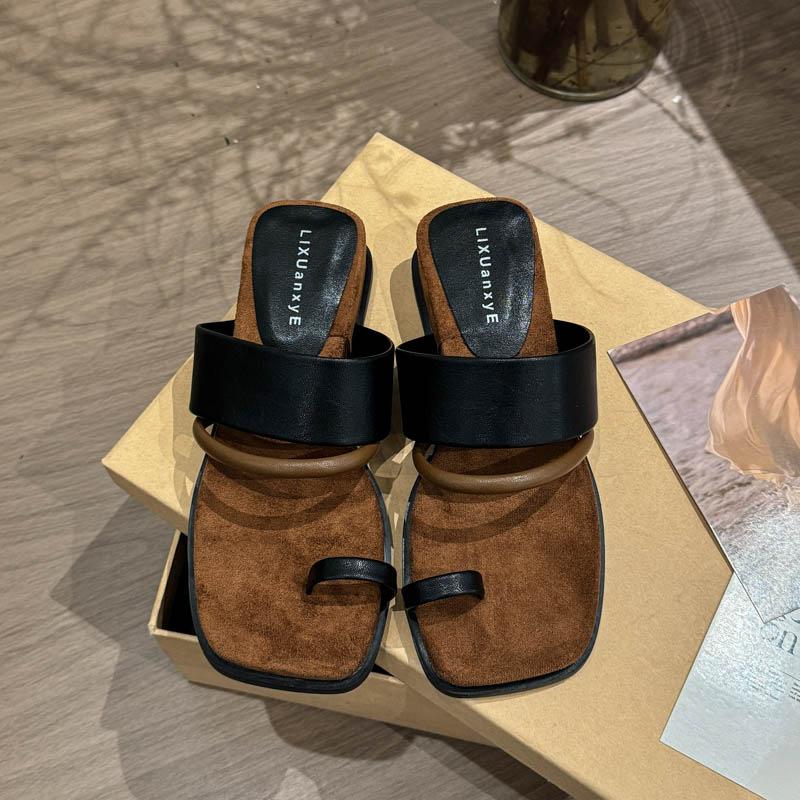 Новые летние французские платформенные ретро шлепанцы с закрытым носком, женская обувь, изнашиваемые, квадратный носок, повседневные клиновидные шлепанцы для женщин