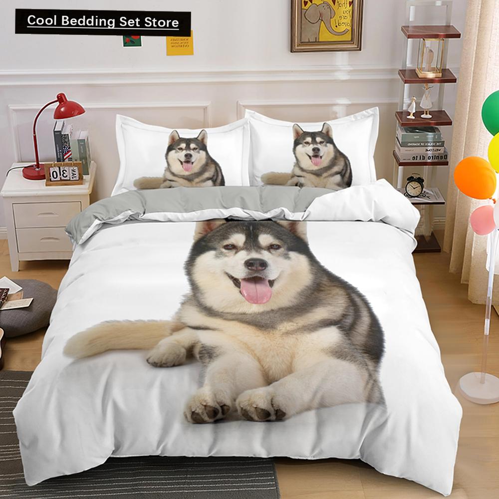 Husky Dog Bedding Set King Queen Size Funny Pet Puppy Duvet Cover for Kids Boys Girls Cute Animal 2/3pcs Polyester Quilt Cover
