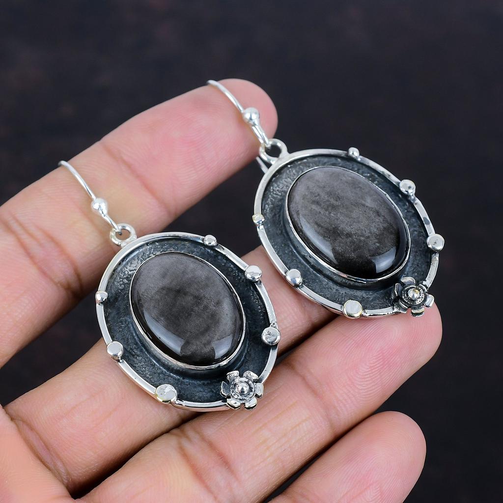 Серебряные серьги с обсидианом, натуральные драгоценные камни, серьги из стерлингового серебра 925 пробы, серьги ручной работы, подарки для жены, замечательные серебряные украшения
