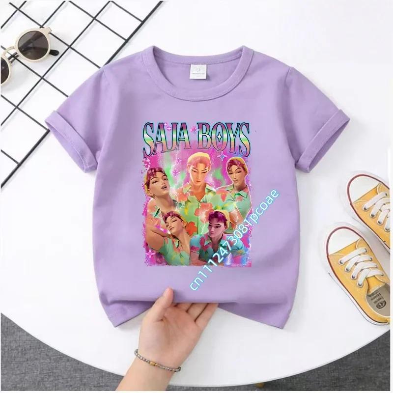 2026 New K-POP Saja Boys Print Short-Sleeved Spring Summer Clothing for Boys and Girls Cute Cotton T-shirt for Boys and Girls