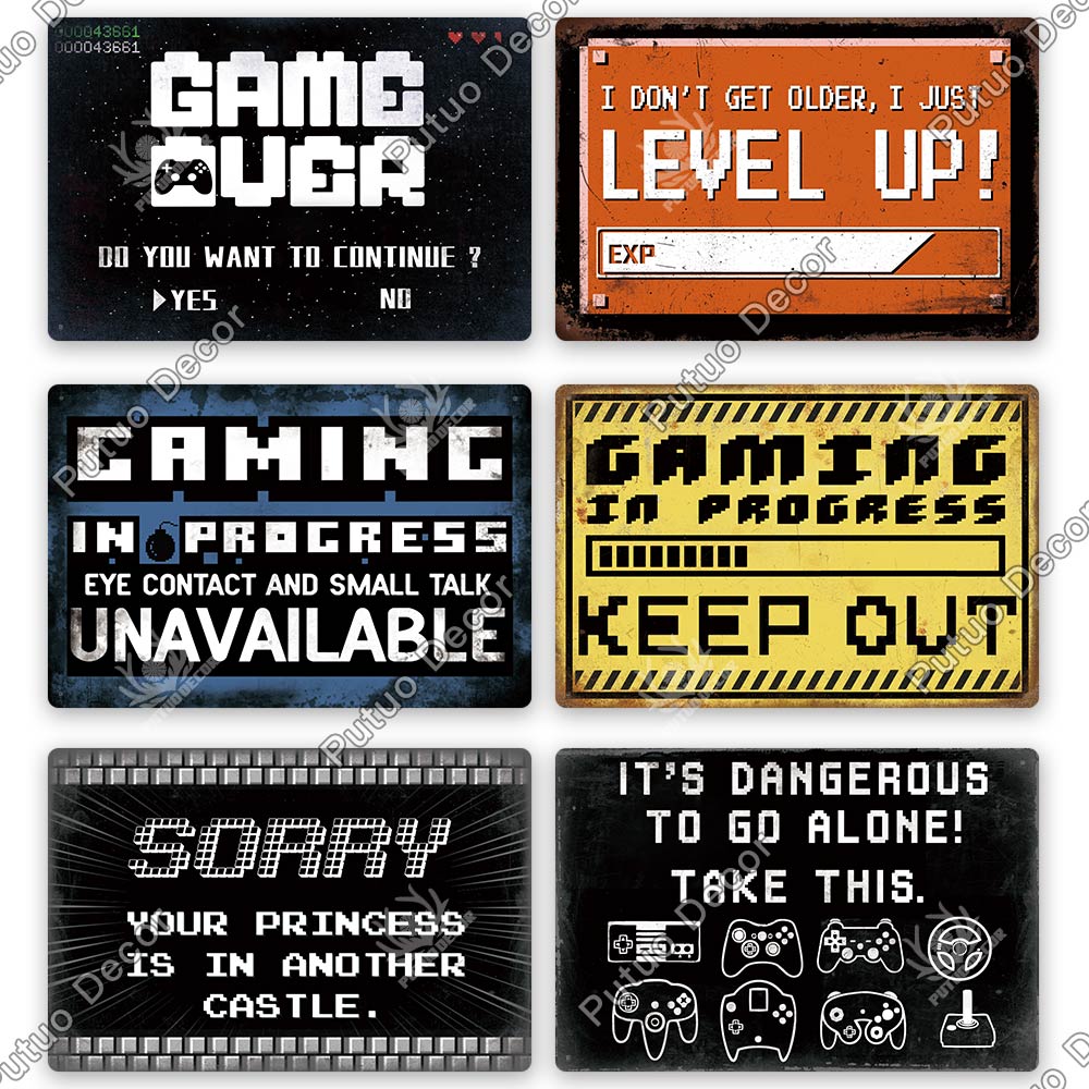 Decor Funny Gamer Metal Signs Vintage Tin Sign Gamer At Work Retro Signs for Home House Club Game Room Man Cave Wall Decor
