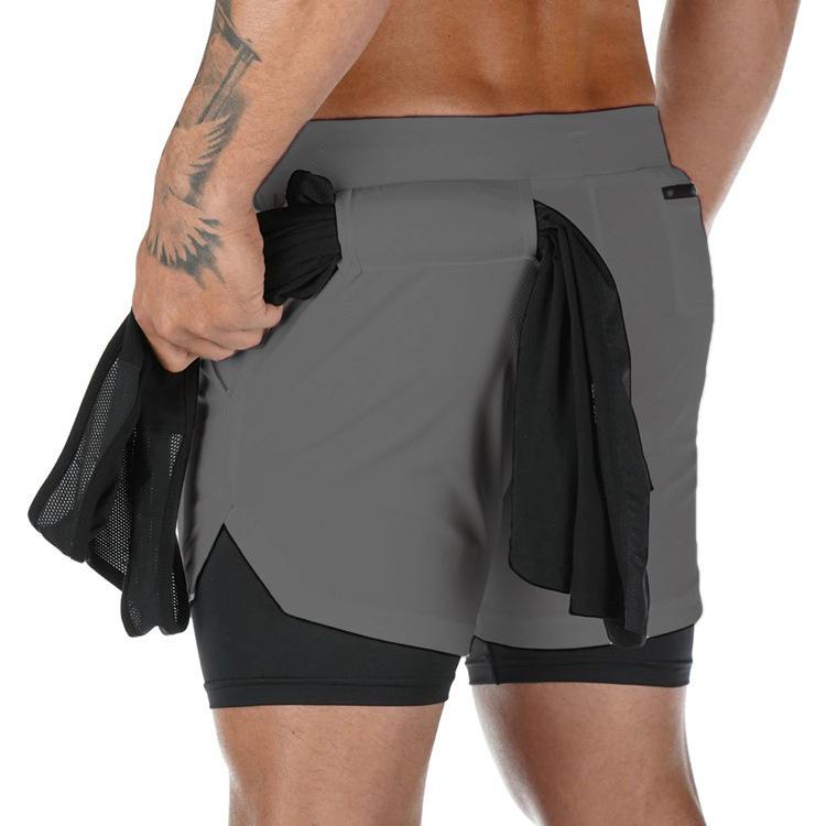Men's Quick-Dry Double-Layer Breathable Sports Shorts for Squatting, Jogging, and Basketball