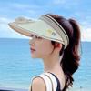 Women Summer Hat with 3 Gear Adjustment Headband Fan Empty Top USB Charging Anti-UV Wide Brim Windproof Rope Sun Protection Travel Sun Cap Gardening