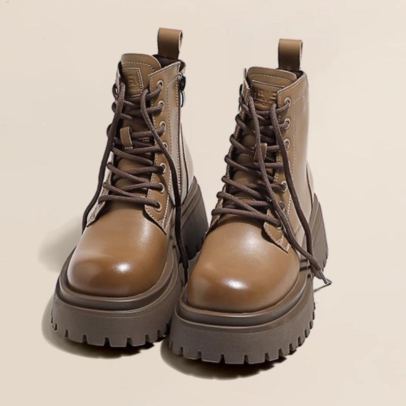 Fashion British Style Lace-up Thick Bottom Ankle Boots Women Fashion Round Toe Platform Boots Comfortable Winter Warm Designer Boots