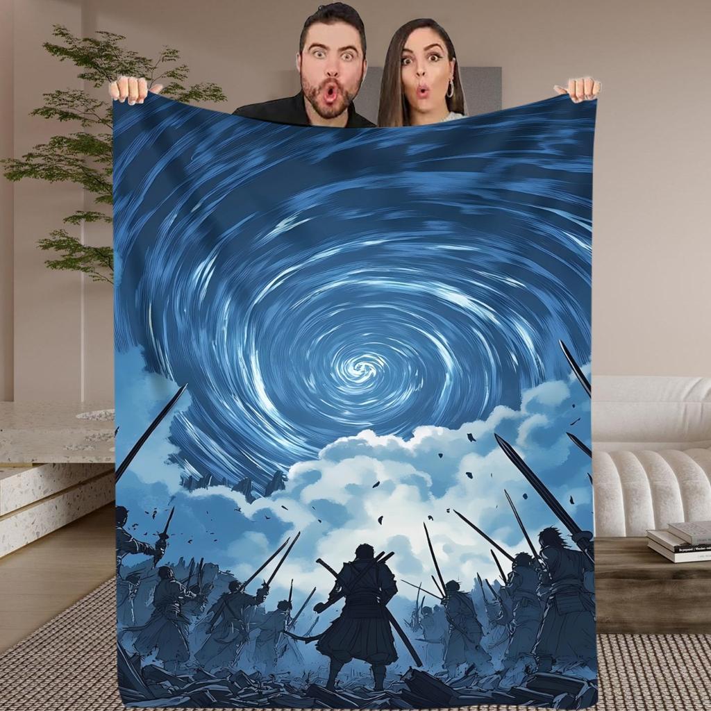 1pc Vortex Battlefield Digital Printed Design Blanket - All-Season Soft Flannel Throw with Futuristic Battle Scene, Stars & Clou