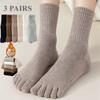 3 Pairs Fleece Autumn Winter Toe Socks Women Thick Warm Five Finger Socks High Quality Cotton Sports Athletic Socks