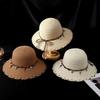 Spring Summer Folding Straw Hats Wide Brim Women's Sun Hat Bohemian Beaded Strap Straw Hat  Outdoor