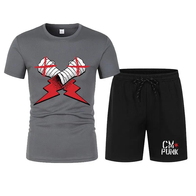 Мужская черная футболка Return of CM Punk, шорты, комплект, летние мужские костюмы с коротким рукавом, новые модные комплекты одежды 2024 года